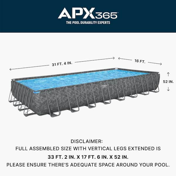 APX 365 31 ft. 4 in. x 16 ft. Rectangular 52 in. Deep Above Ground Pool Set