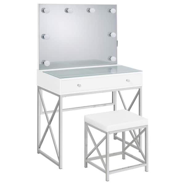 Coaster Eliza 2-Piece Vanity Set with Hollywood Lighting White and Chrome
