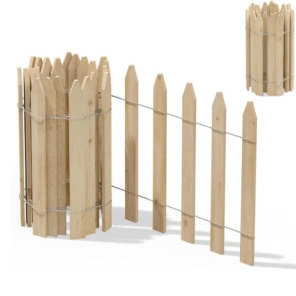 8 ft. x 16 in. Cedar Wooden Garden Picket Fence, Natural Cedar Decorative Lawn Border，2-Pack