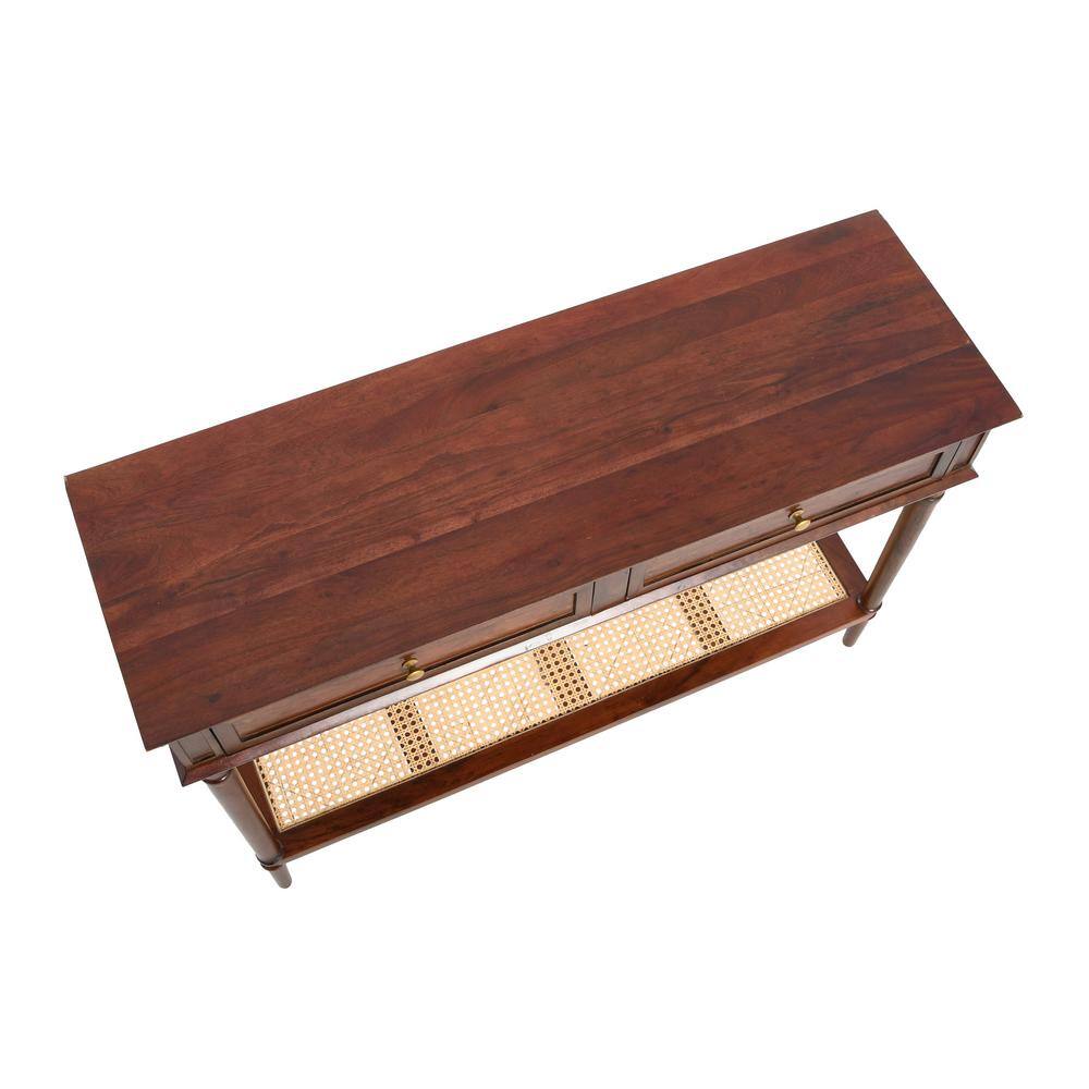 Maxwelton Dark Brown Wood Console Table with Cane Shelf