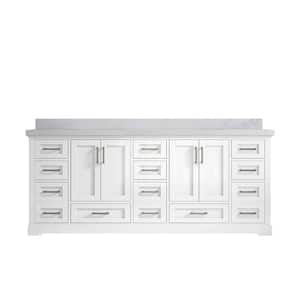 Boston 84 in. W x 22 in. D x 36 in. H Double Sink Bath Vanity in White with 2" Calacatta Nuvo Top