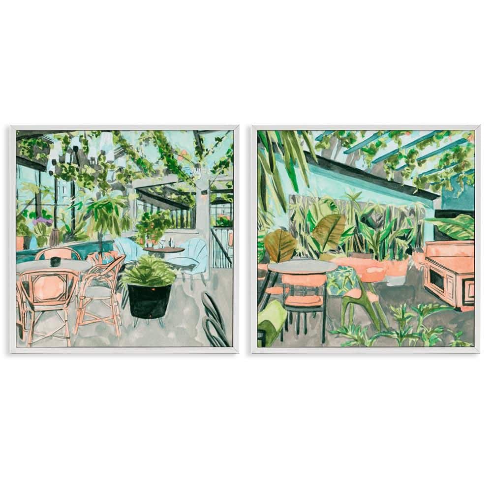 Plant Filled Cafe Views by Melissa Wang 2 Pieces White Framed Home Giclee Art Print 24 in. x 24 in.