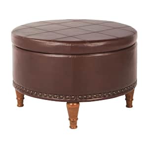 Alloway Espresso Faux Leather with Antique Bronze Nail-Heads Storage Ottoman