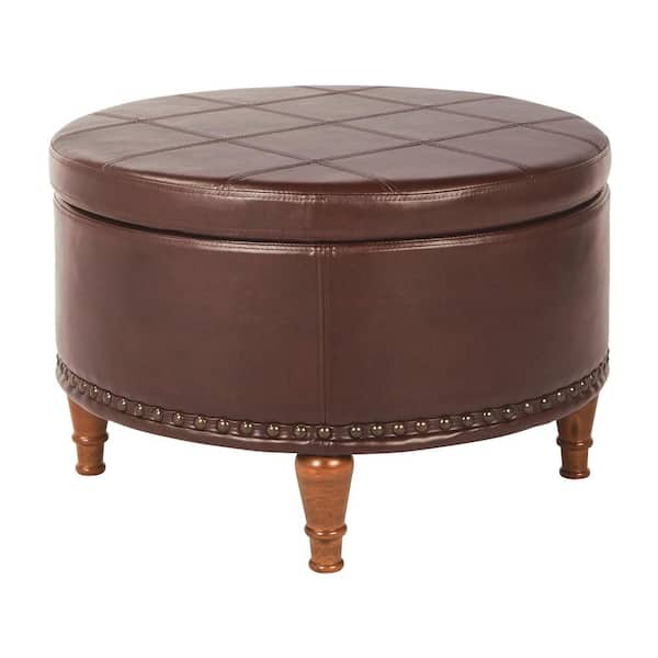 OSP Home Furnishings Alloway Espresso Faux Leather with Antique Bronze Nail-Heads Storage Ottoman