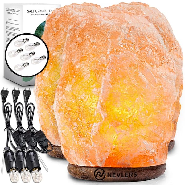 Nevlers 8 in. Natural Hand-Carved Himalayan Salt Lamps with Light Bulbs and Dimmer Cords - 100% Himalayan Pink Salt (Pack of 3)