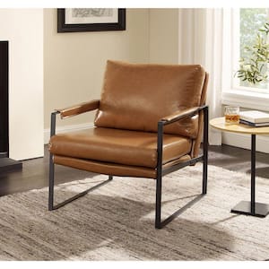 Leo Modern Brown Tan Faux Leather Arm Chair with Steel Frame