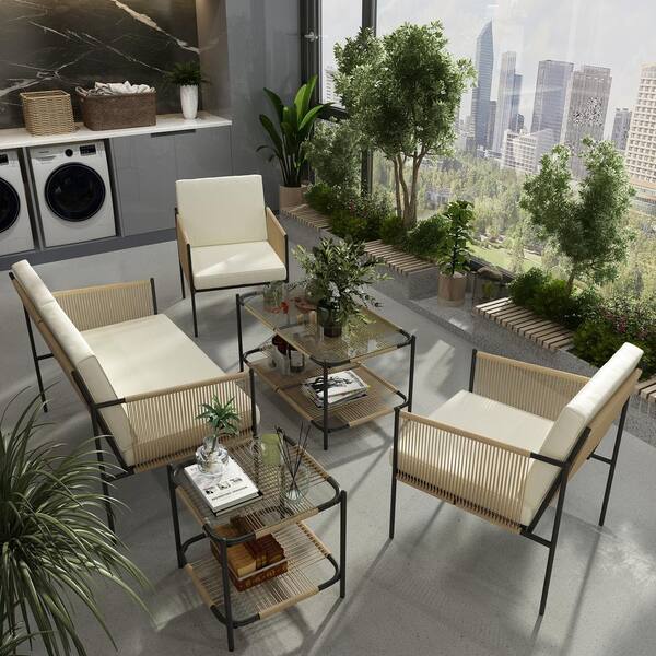 FUFU&GAGA 35.4 in. L Black Rectangle Glass Coffee Table 5-Piece Coffee Table Chair Sets with 3 Chairs, Side Table