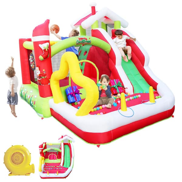 GOGEXX 130 in. W x 108 in. D x 92 in. H Christmas Jump Slide Inflatable Bouncer for Kids Complete Setup with Blower Game Kit