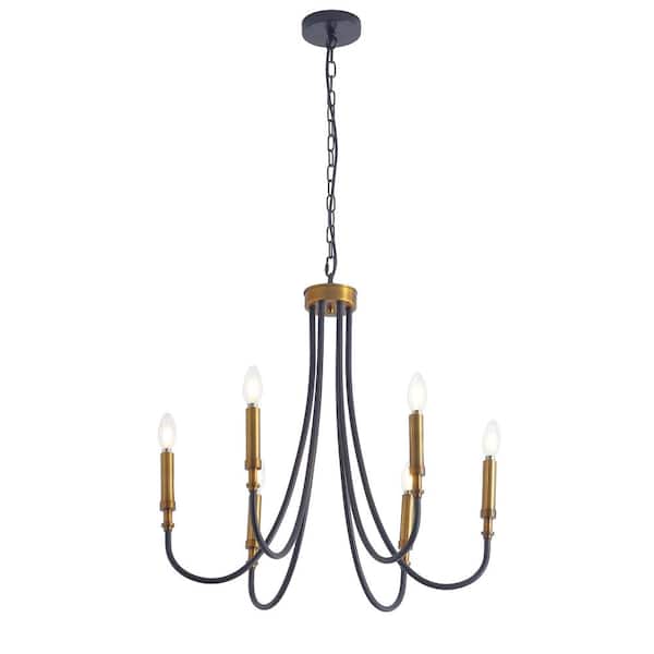 aiwen 6-Light Farmhouse Black Candle Style Empire Traditional Chandelier Rustic Industrial Candle Ceiling Hanging Light