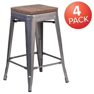 24.25 in. Clear Coated Bar Stool (Set of 4)