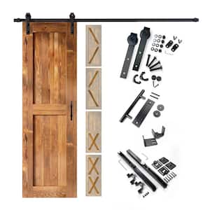 20 in. x 80 in. 5-in-1 Design Early American Solid Pine Wood Interior Sliding Barn Door with Hardware Kit, Non-Bypass