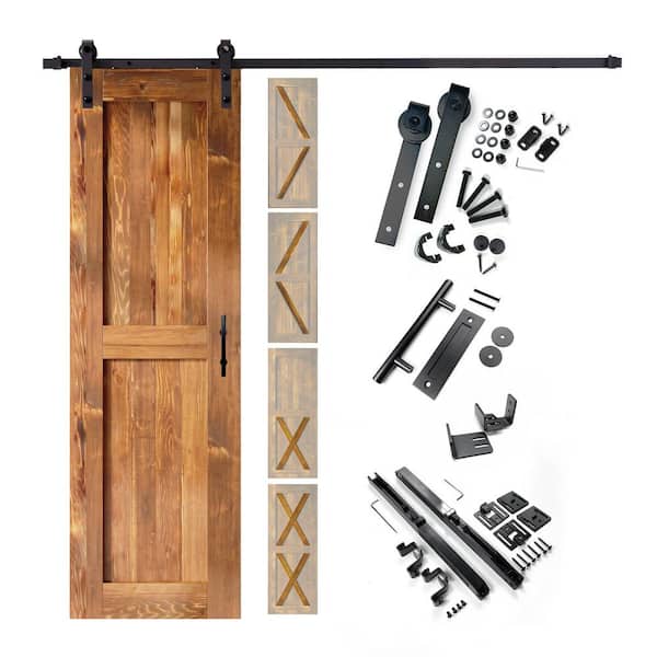 20 in. x 80 in. 5-in-1 Design Early American Solid Pine Wood Interior Sliding Barn Door with Hardware Kit, Non-Bypass