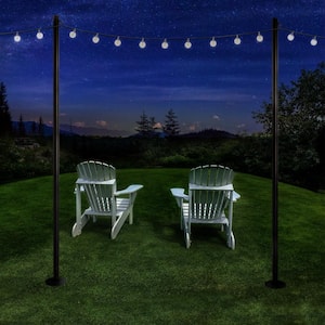 Two 10 ft. Premium String Light Poles For Grass/Dirt, Black