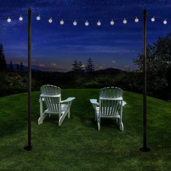 Two 10 ft. Premium String Light Poles For Grass/Dirt, Black