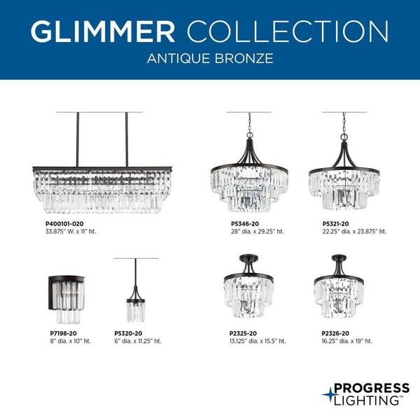 Progress Lighting Glimmer 5-Light Antique Bronze Traditional Clear Glass Drum Large Hanging Pendant Light