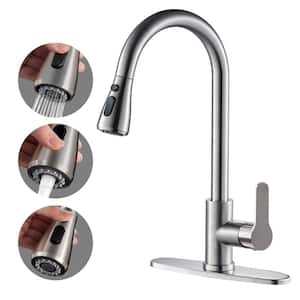 Pause Mode Single Handle Pull Down Sprayer Kitchen Faucet with Deckplate Included in Brushed Nickel