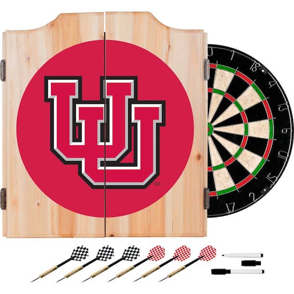 Trademark University of Utah Wood Finish Dart Cabinet Set