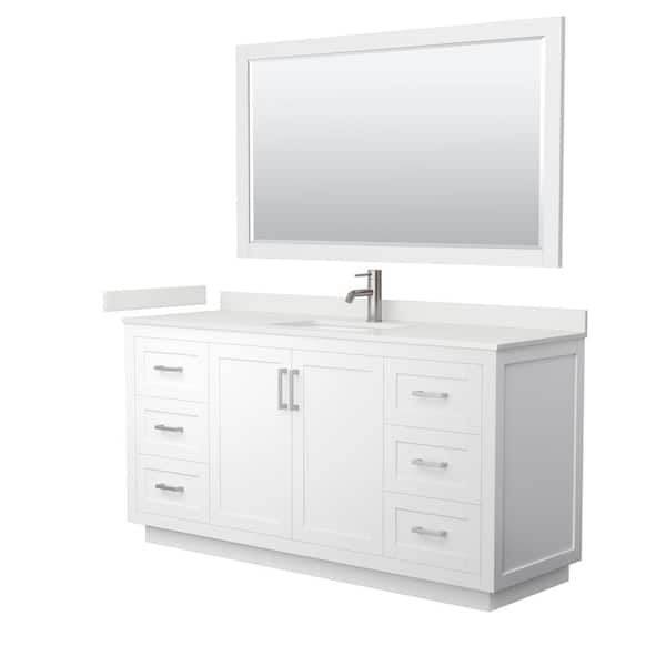 Wyndham Collection Miranda 66 in. W x 22 in. D x 33.75 in. H Single Bath Vanity in White with White qt. Top and 58 in. Mirror