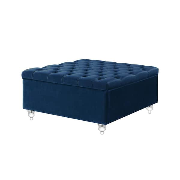 Ethan Navy Blue Velvet Fabric Foot Stool/Ottoman - #430D8