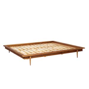 Caramel King Solid Wood Platform Spindle Bed