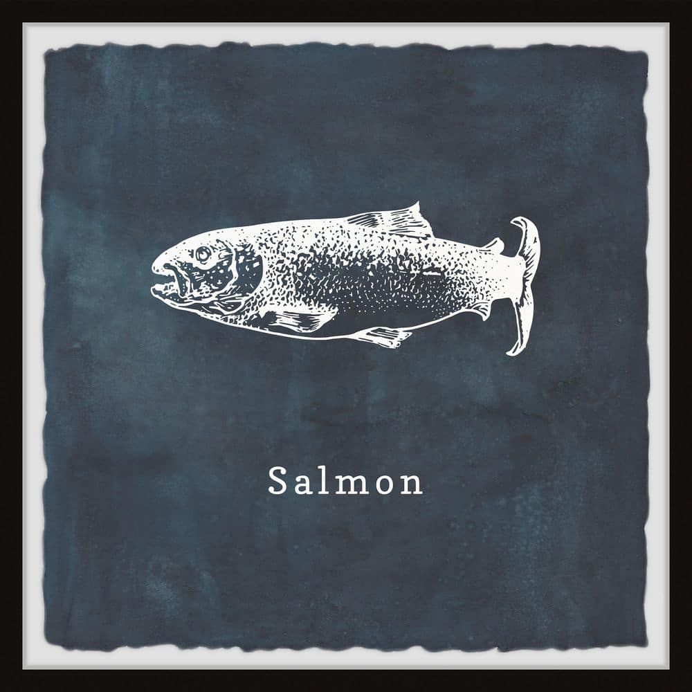 Salmon in Blue by Marmont Hill Framed Animal Art Print 12 in. x 12 in.