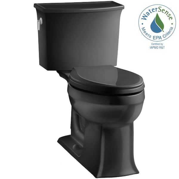 KOHLER Archer 12 in. Rough In 2-Piece 1.28 GPF Single Flush Elongated Toilet in Black Black Seat Not Included