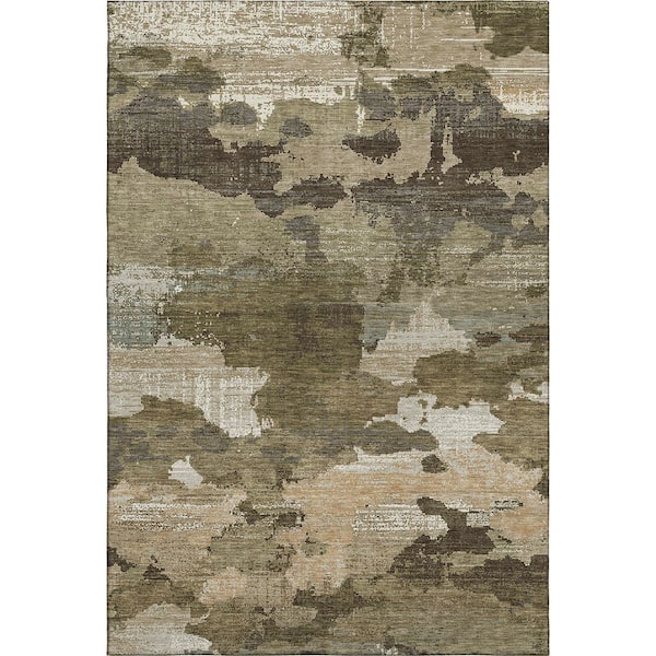Mayfield Premium Machine Washable Abstract AMF2434 Khaki 8 ft. x 10 ft. Area Rug