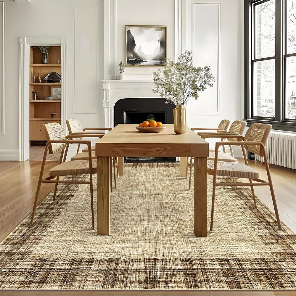Linen 8 ft. x 10 ft. Non-Slip Border Print Rug Machine Washable Ultra ...