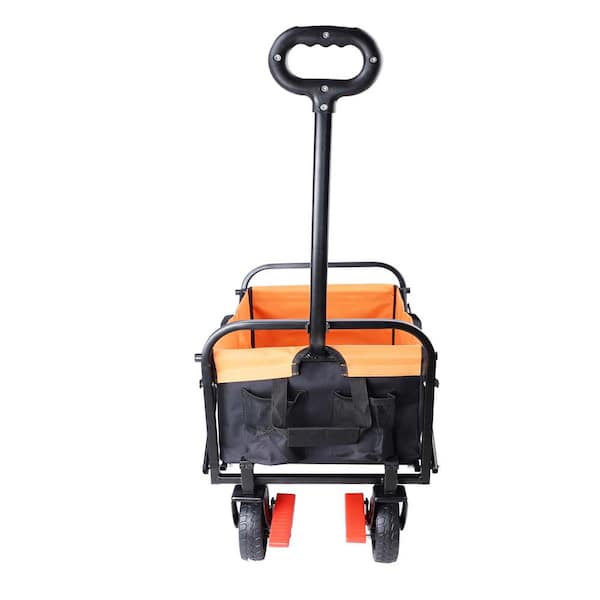 Tunearary 1.3 cu. ft. Mini Folding Wagon, Metal Garden Cart, Beach, Shopping, (Black Plus Yellow Plus Brake)