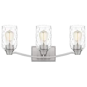 Acacia 21.5 in. 3 Light Brushed Nickel Vanity Light with Clear Water Glass