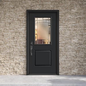 Performance Door System 36 in. x 80 in. 1/2 Lite Element Right-Hand Inswing Black Smooth Fiberglass Prehung Front Door