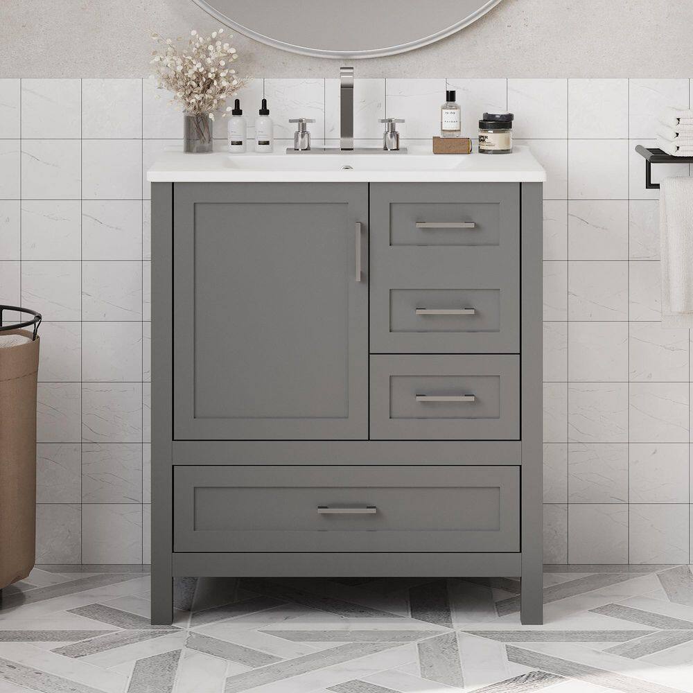 30 in. W x 18. 3 in. D x 34 in. H in Single Sink Freestanding Gray Bath Van