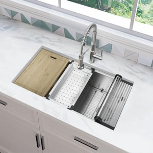Professional Zero Radius 36 in. Undermount Single Bowl 16 Gauge Stainless Steel Workstation Kitchen Sink with Faucet