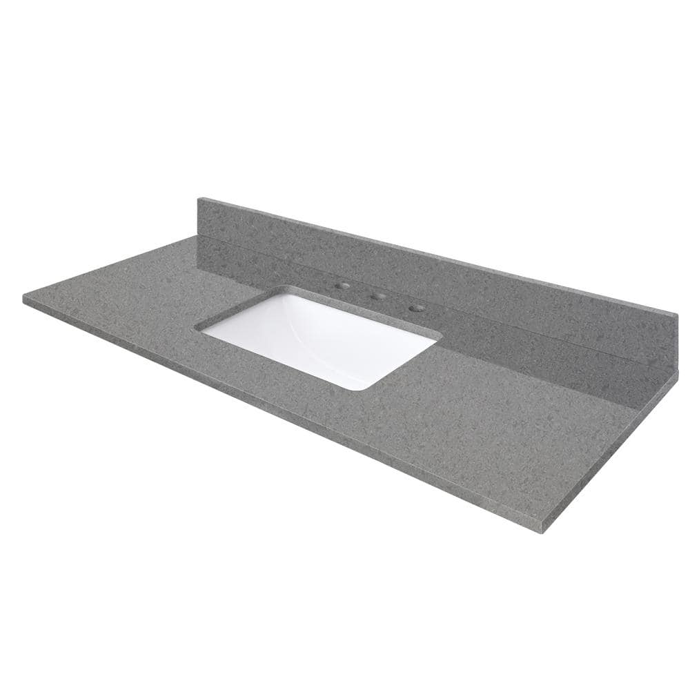 49'' Gray Quartz Single Bathroom Vanity Top with Sink