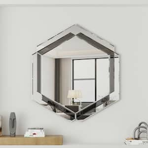 28 in. W x 31.5 in. HexagonFrameless Wall Mirror in Silver