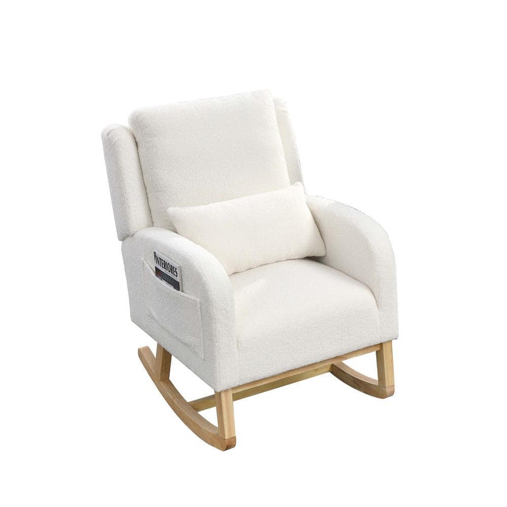 Teddy White Modern Accent High Back Wood Outdoor Rocking Chair with One Lum
