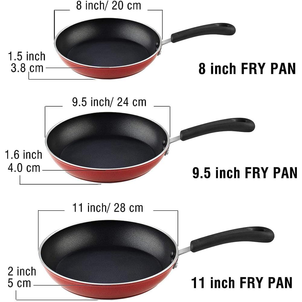 Marble Red Aluminum Nonstick Fry Pan Set, 8, 9.5, 11-Inch