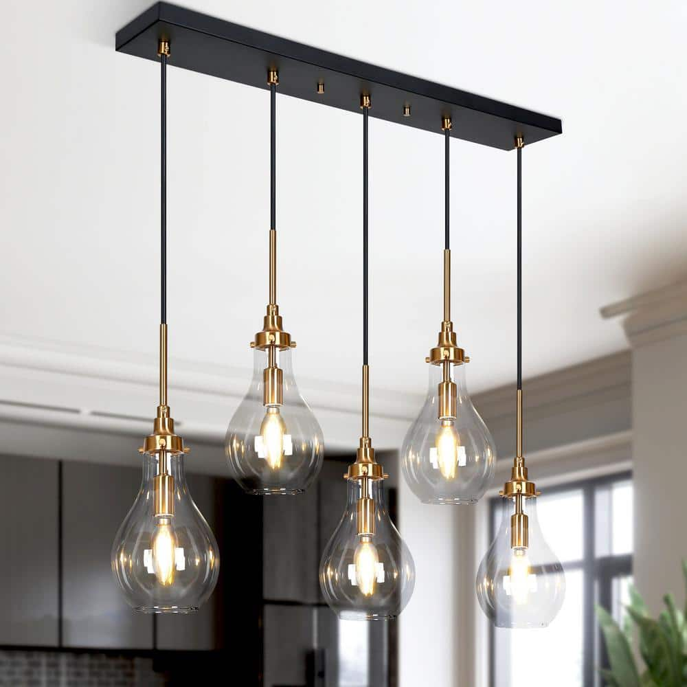 Uolfin Transitional Kitchen Island Teardrop Chandelier 5-Light