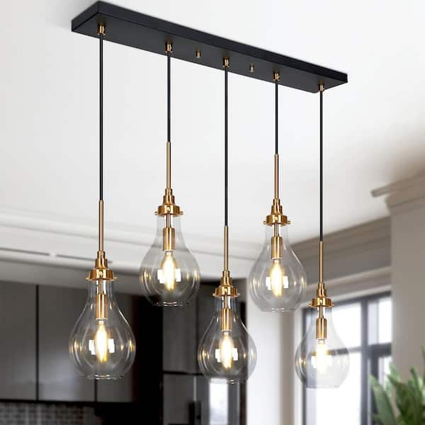 Uolfin Transitional Kitchen Island Teardrop Chandelier 5-Light Black ...