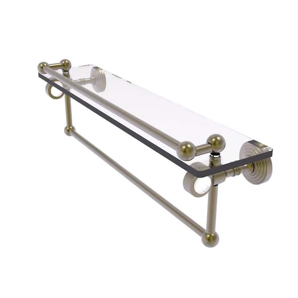 Allied Brass Pacific Grove 22 in. W 6.8 in. H x 5.5 in. D Glass Rectangular Shelf in Antique Brass with Gallery Rail and Towel Bar