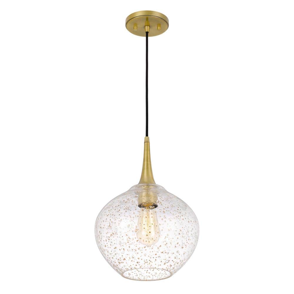 Hive 11" Vintage Brass and Gold Flakes Glass Pendant Light