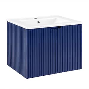 Modern 24 in. W x 17.72 in. D x 18.70 in. H Single Sink Floating Bath Vanity in Blue with White Porcelain Top