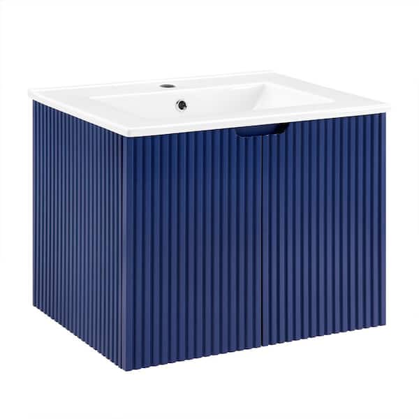 Aosspy Modern 24 in. W x 17.72 in. D x 18.70 in. H Single Sink Floating Bath Vanity in Blue with White Porcelain Top