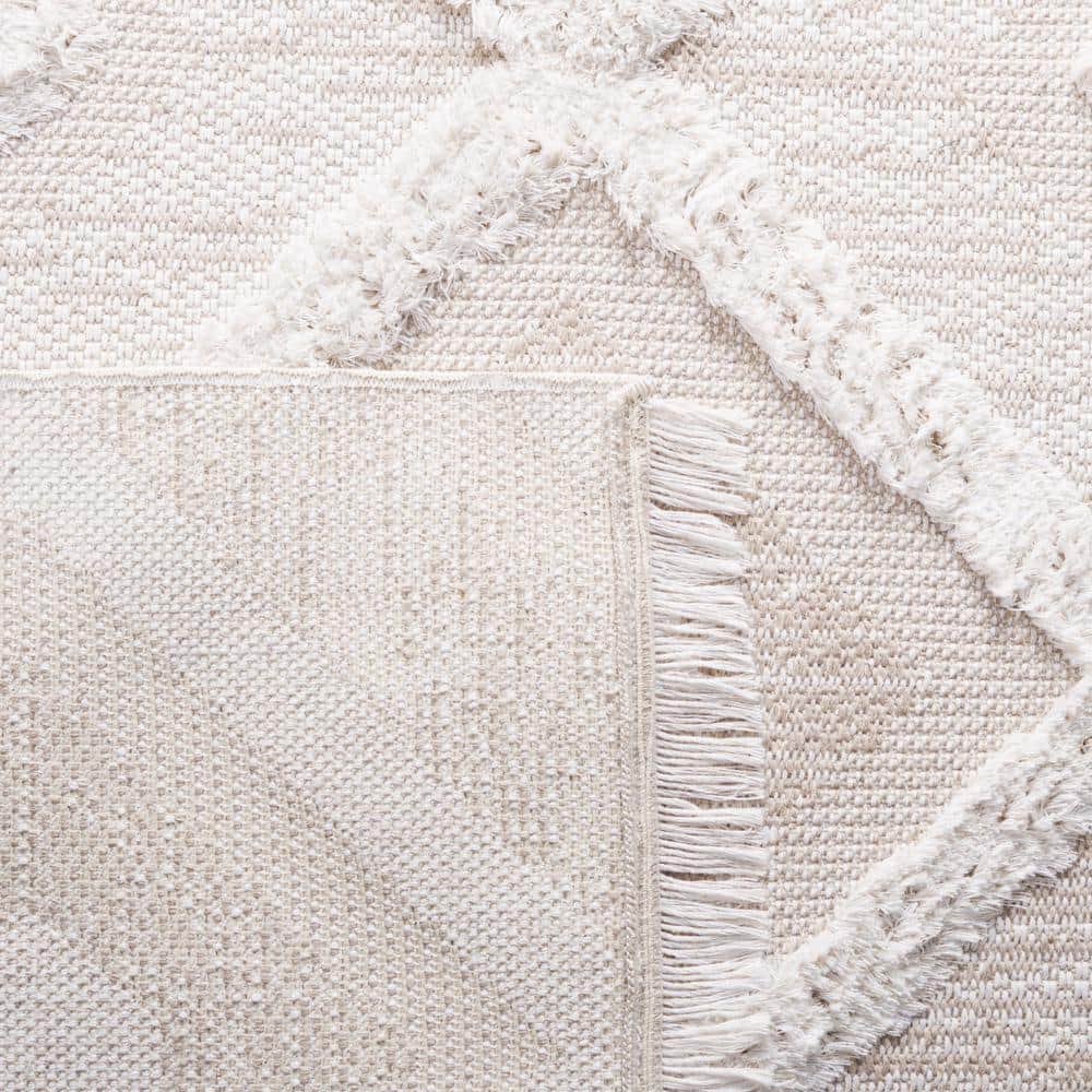 Beige and Ivory Geometric Synthetic Square Area Rug, 6'4" x 6'4"