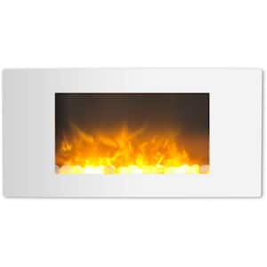 Callisto 35 in. Wall-Mount Electric Fireplace with White Curved Panel and Crystal Rocks