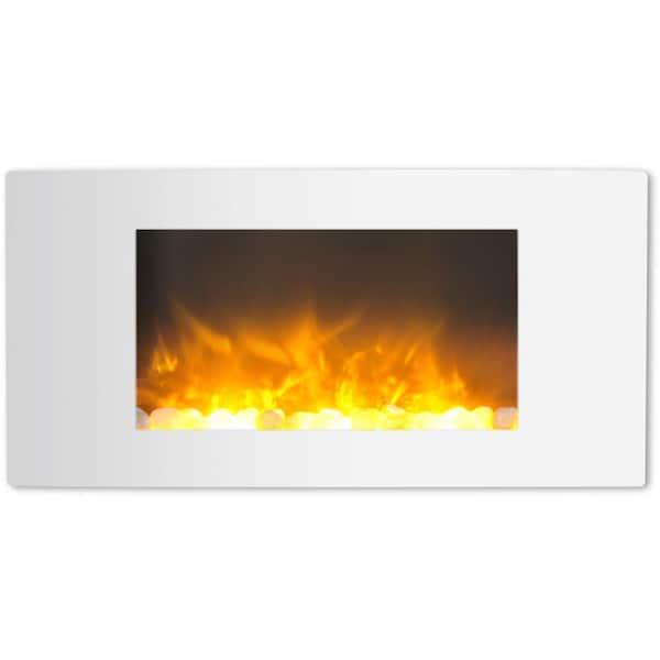 Cambridge Callisto 35 in. Wall-Mount Electric Fireplace with White Curved Panel and Crystal Rocks