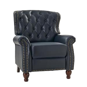 Isabel Navy Genuine Leather Recliner with Tufted Back and Rolled Arms