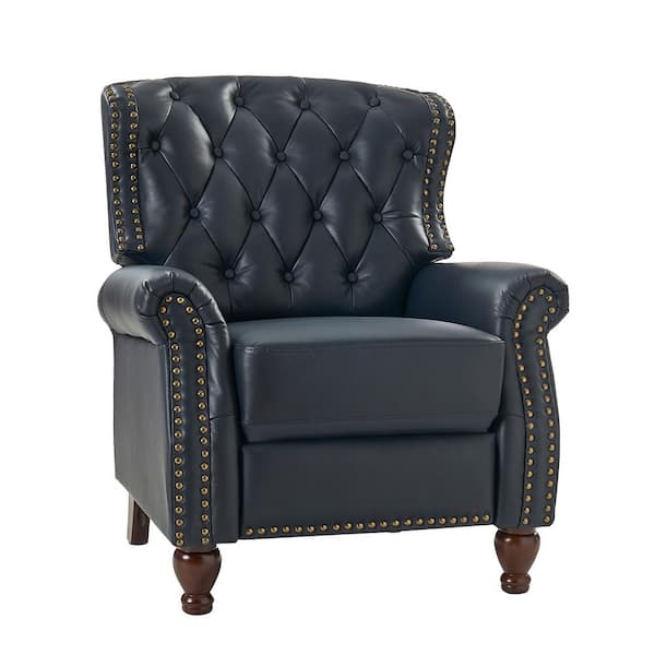 JAYDEN CREATION Isabel Navy Genuine Leather Recliner with Tufted Back and Rolled Arms