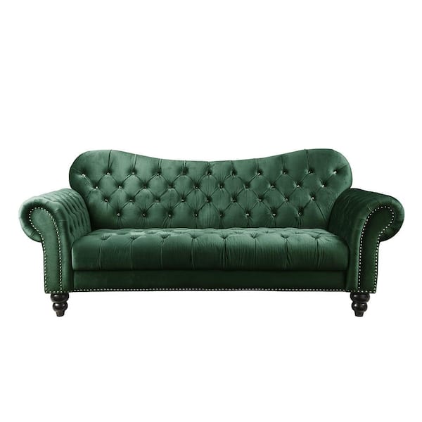 Acme Furniture Iberis 37 in. W Round Arm Velvet Straight Sofa in Green