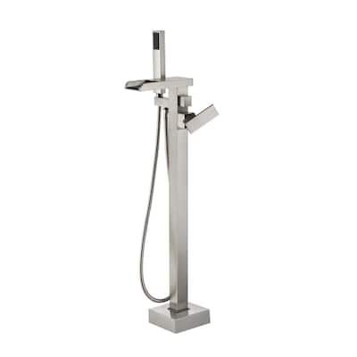 Infinity Single Handle Floor Mount Roman Tub Faucet with Hand Shower in Brushed Nickel
